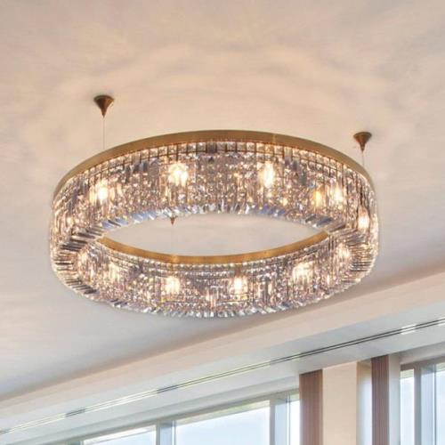 Glanzend kristallen hanglamp Ring 100 cm goud