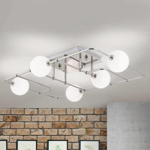 LED plafondlamp Pipes met 5 glasbollen, nikkel