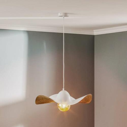 Hanglamp Jil, kap gebogen, wit/goud