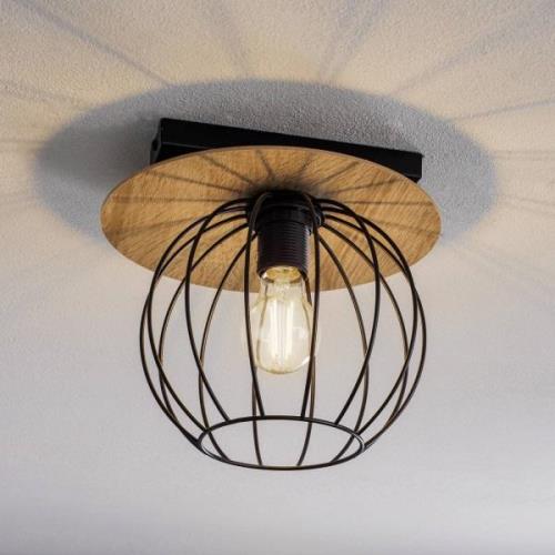 Plafondlamp Malin, houten kap rond, 1-lamp