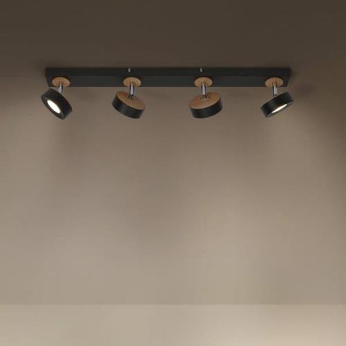 LEDVANCE LED plafondspot Pluto, staal, hout, 4-lamps, zwart