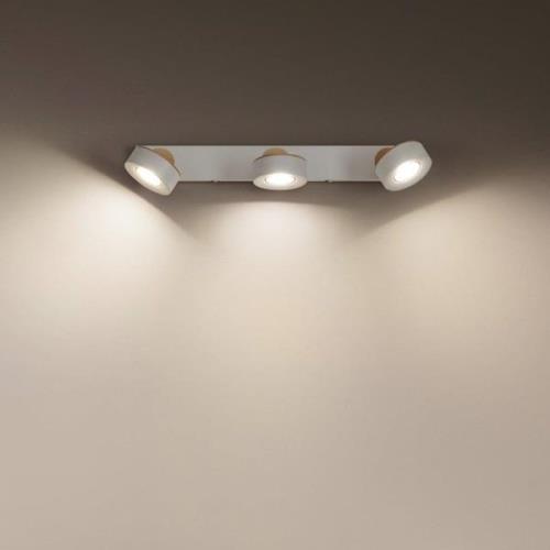 LEDVANCE LED plafondspot Pluto, staal, hout, 3-lamps, wit