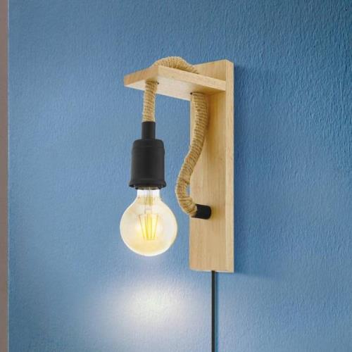 Wandlamp Rampside van hout en kabel, kaploos