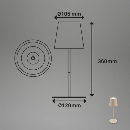 LED tafellamp 7508011, beige, 2.700 K IP44 touchdimmer