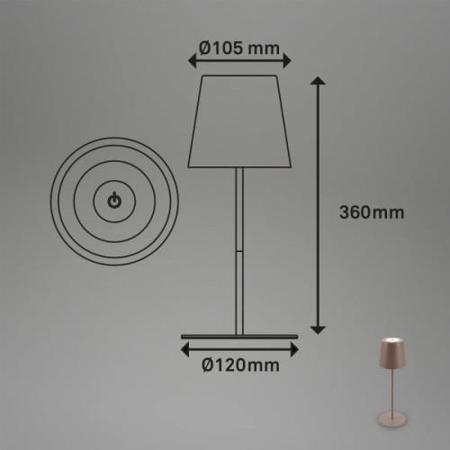 LED tafellamp 7508012, bruin, 2.700 K IP44 touchdimmer