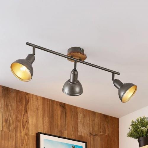 Lindby Nesrin plafondlamp met houtschijf, 3lamps