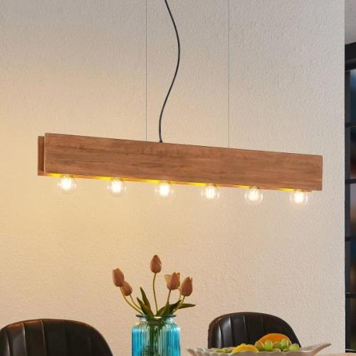 Lindby Malwin houten hanglamp, lang, 6-lamps, E27