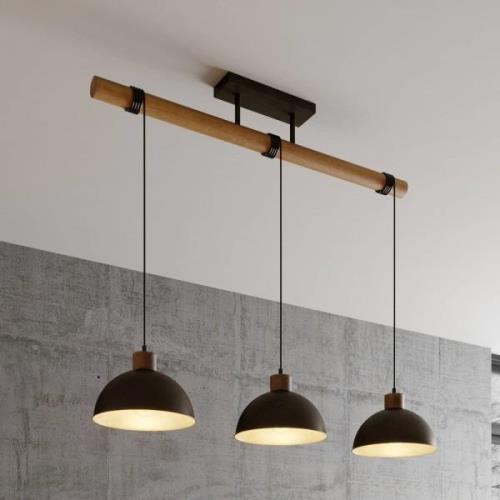 Lindby hanglamp Holgar, 3-lamps, hout, metaal, groen, E27