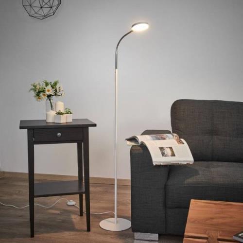 Lindby LED vloerlamp Milow, wit, 140 cm hoog, voetschakelaar