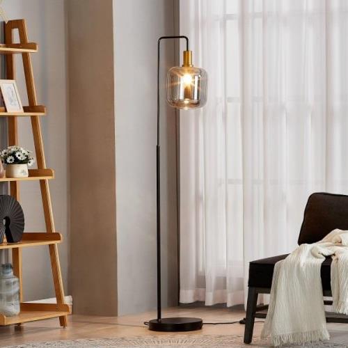 Lindby Nimbora vloerlamp, zwart, met glazen kap