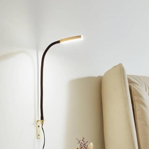 Lindby Flexola LED leeslamp, goud, rond, ijzer, stekker