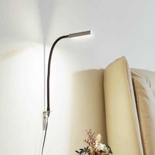 Lindby Flexola LED leeslamp, nikkel, hoekig, ijzer, stekker