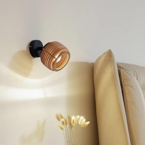 Lindby wandlamp Ediz, GU10, zwart, hout, Ø 12,7 cm