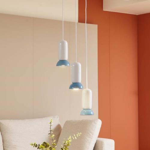 Lindby hanglamp Kerimi, crème/blauw, 3-lamps, rond