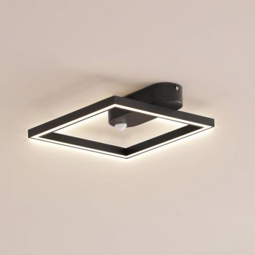 Lindby LED plafondlamp Yulla, zwart, bewegingsmelder