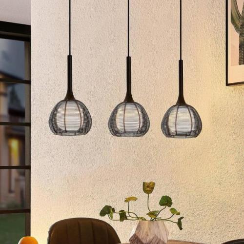 Lucande Tetira hanglamp, 3-lamps, lang, zwart