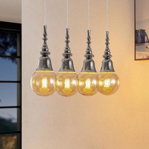 Lucande Gesja hanglamp, 4-lamps, lang, chroom