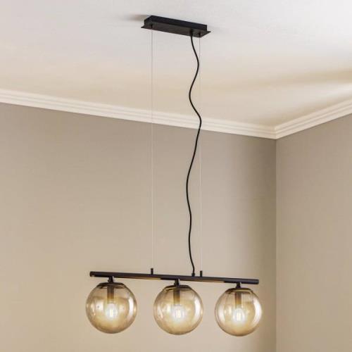 Lucande Sotiana hanglamp, 3-lamps, lang, zwart