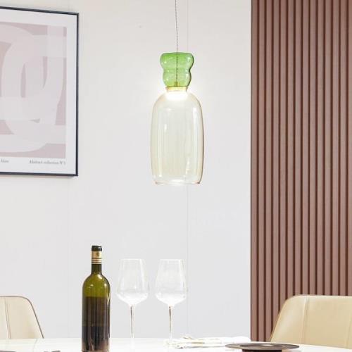 Lucande LED hanglamp Fay, geel/lichtgroen, glas, Ø 15 cm