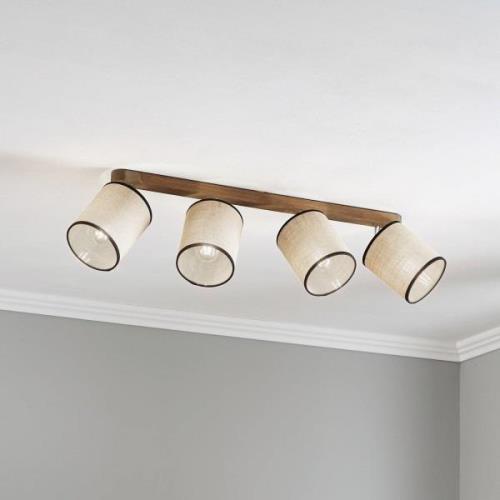 Plafondspot Tubo, dennenhout, beige, 4-lamps