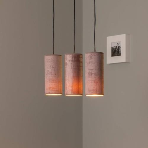 Hanglamp Joni, textiel, 3-lamps lang, rosé-goud