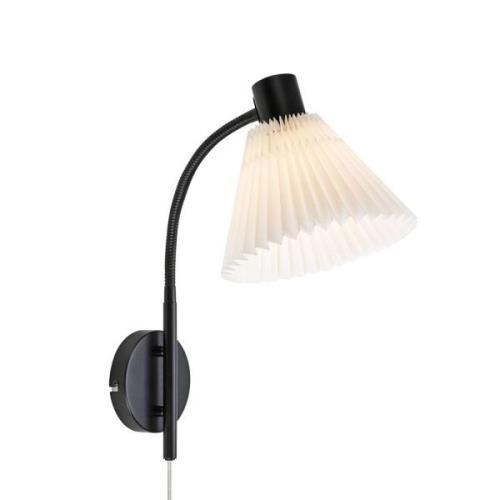 Wandlamp Mira, zwart/wit, ijzer/stof, breedte 22 cm