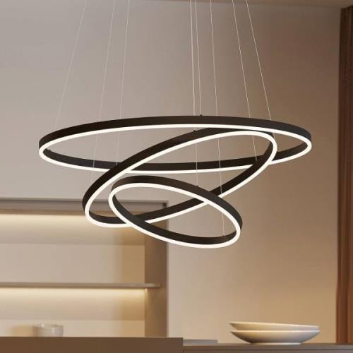 Arcchio Albiona LED hanglamp, zwart, 3 ringen