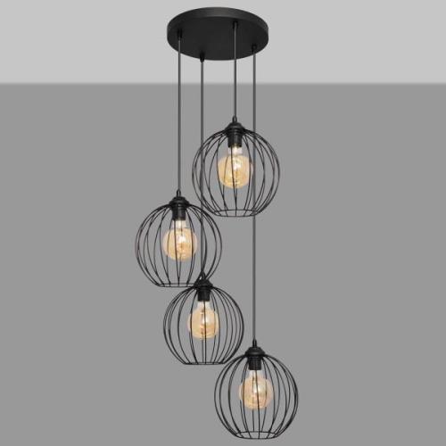 Cumera hanglamp in zwart, 4-lamps, rond