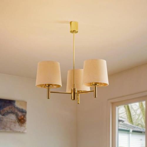 Kroonluchter Polo, 3-lamps, beige/messing donker