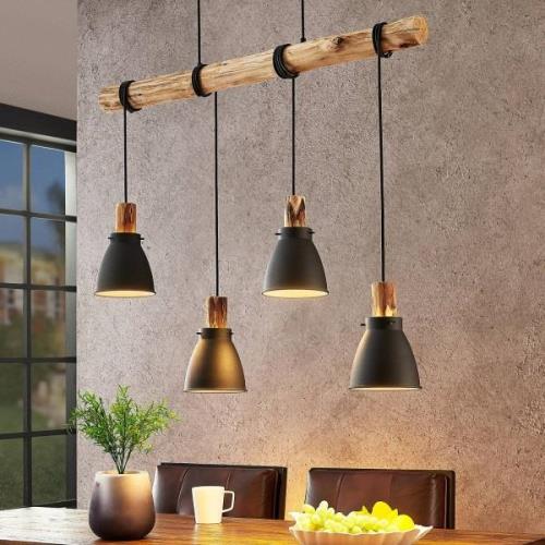 Lindby hanglamp Trebale, 4-lamps, E14, ijzer, hout