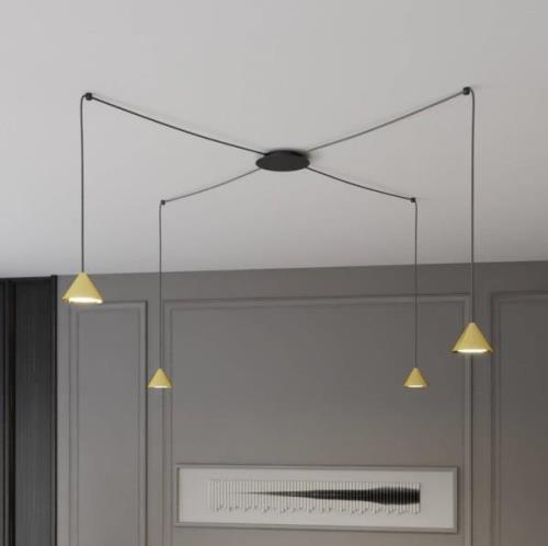 Elit Spider hanglamp, 4-lamps, goudkleurig, metaal