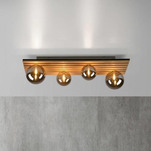 JUST LIGHT. Groene Stika plafondlamp, lang, 4-lamps, hout