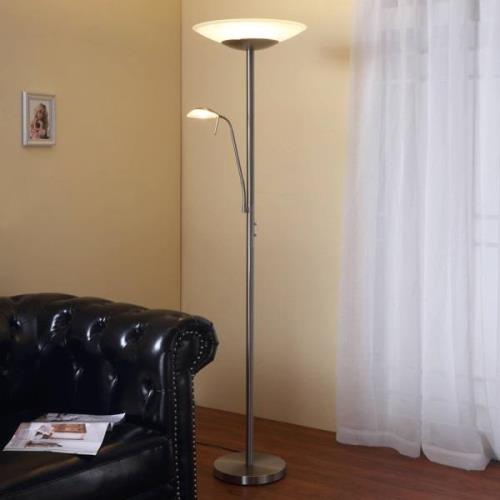 LED uplighter vloerlamp Ragna met leeslamp, nikkel mat