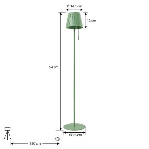 Lindby LED vloerlamp op zonne-energie Hilario, groen, ijzer, oplaadbar...