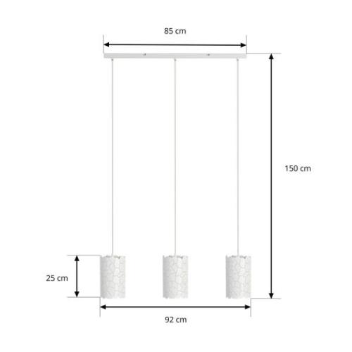 Lindby hanglamp Aralena, wit, 3-lamps, metaal