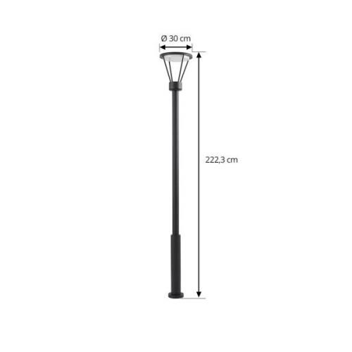 Lucande LED buitenlamp Elario, 222 cm, zwart, aluminium