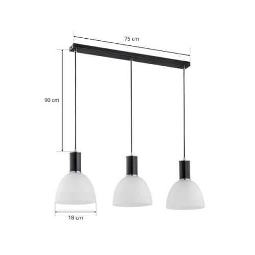 Hanglamp Dana met glazen kappen, 3-lamps