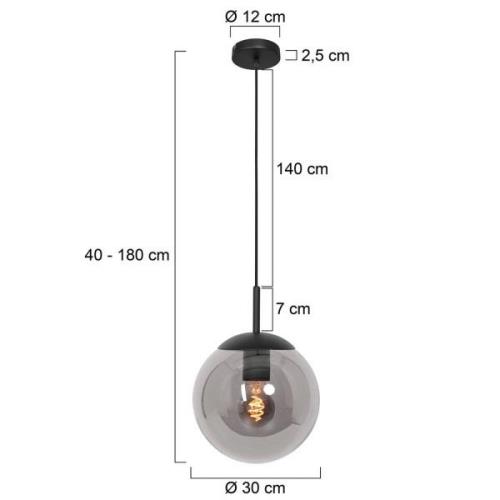 Bollique hanglamp, zwart, Ø 30 cm, glas, 1-lamp, bol