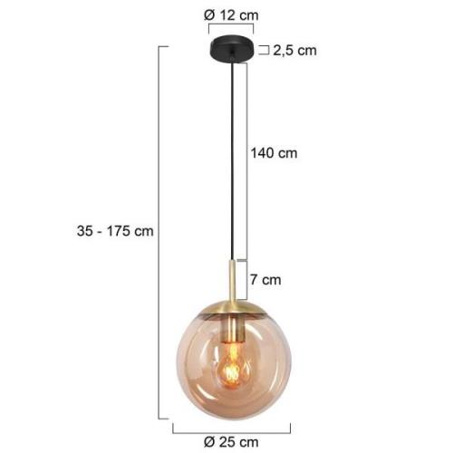 Bollique hanglamp, messing, Ø 25 cm, glas, 1-lamp, bol