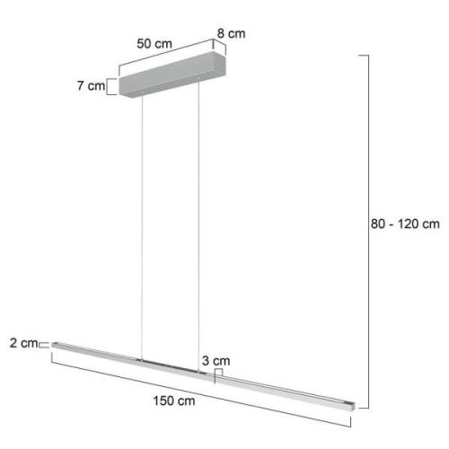 Hanglamp Bande, 155 cm, omhoog/omlaag, staal, CCT, dimmer