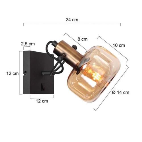 Wandlamp Glaslic, amber, 1-lamp, glas, metaal