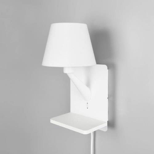 Wandlamp Comfort, mat wit, metaal, stekker, E14