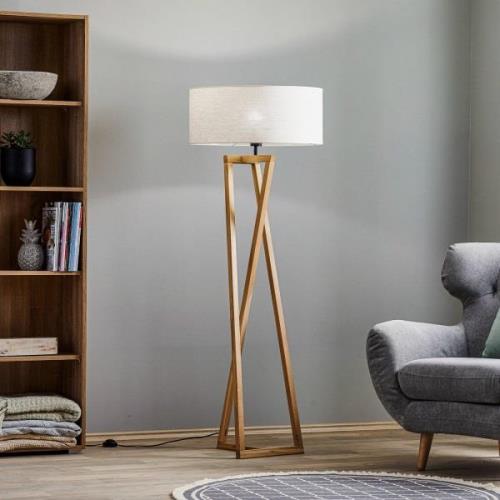 Vloerlamp Canvas, eikenhout, stoffen kap, beige