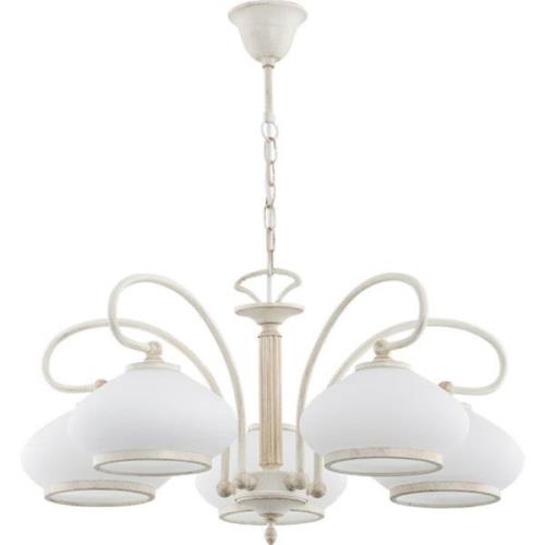 Kroonluchter Astoria, glazen kap, 5-lamps, wit