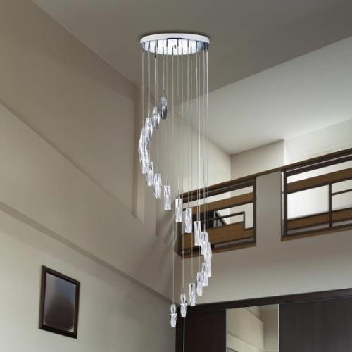 Gebeeldhouwde Ice hanglamp, 9-lamps, chroom/helder, glas, G4