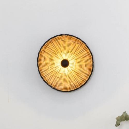 Costas wandlamp, zwart/licht hout, rotan, Ø 40 cm