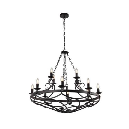 Kroonluchter Cartwheel III, 12-lamps, Ø 89cm, zwart, metaal