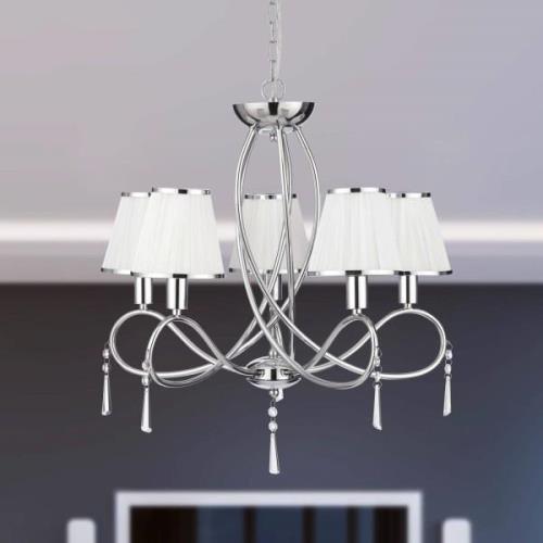 Simplicity kroonluchter, 5-lamps, stof, chroom/wit, E14