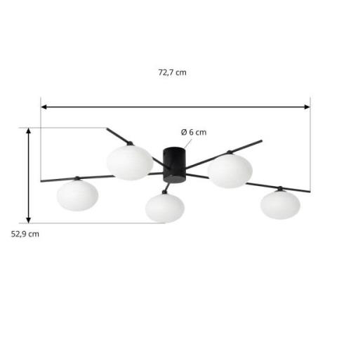 Lindby Valisa plafondlamp, zwart, 5-lamps