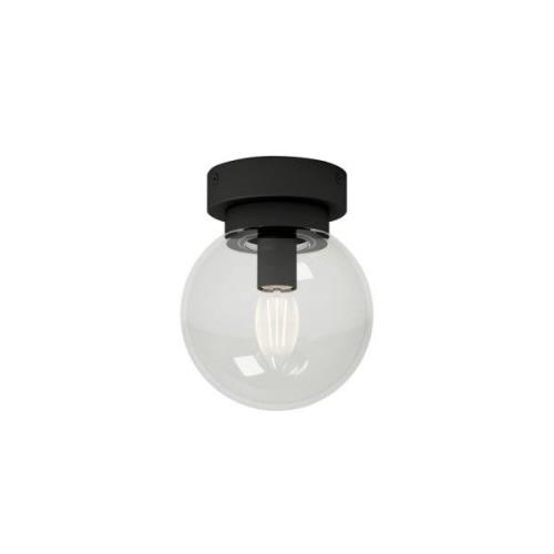 Lucande Badolo plafondlamp, zwart, glas, Ø 15 cm, IP44